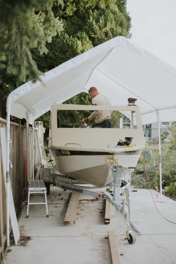 salty electric working on a small river fishing boat